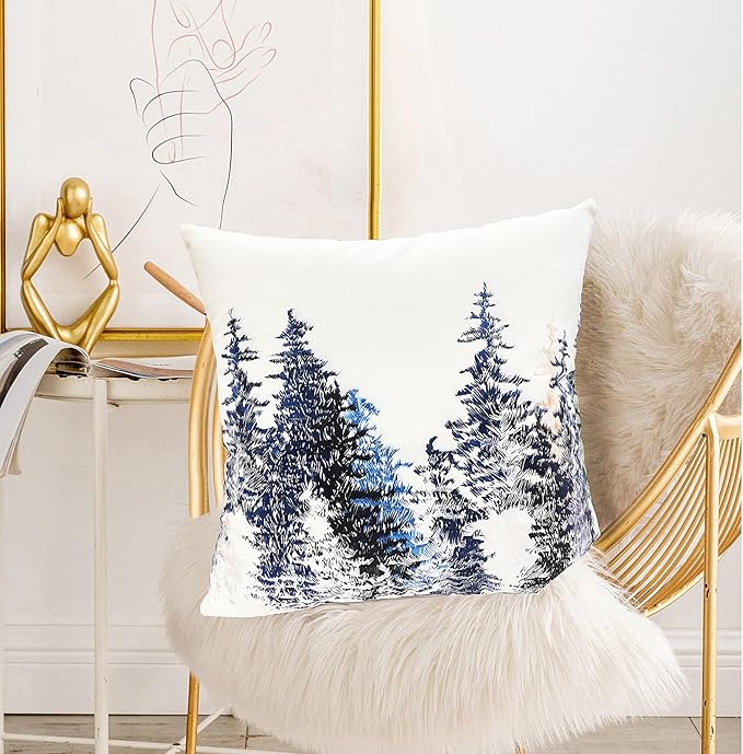 Decorative Throw Pillow Covers Set of 2 Cedar Forest Pillow Covers 20x20 inch Super Soft Short Plush Square Throw Pillows,Farmhouse Outdoor Pillow Covers for Couch Sofa Bed Living Room