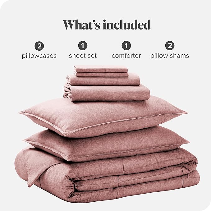 Bare Home Bed-in-A-Bag 7 Piece Comforter & Sheet Set - California King - Goose Down Alternative - Ultra-Soft 1800 Premium Bedding Set - Cationic (Cal King, Heathered Rosewood)