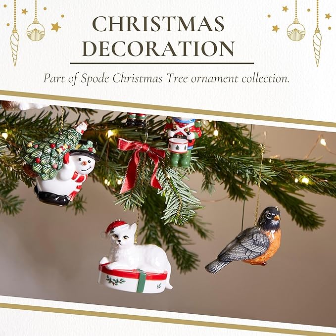 Spode Christmas Tree Robin Bird Ornament - Festive Holiday Decoration, Novelty Bauble Seasonal Essential - Ideal Holiday Keepsake for Christmas - Ornament for Home Decoration