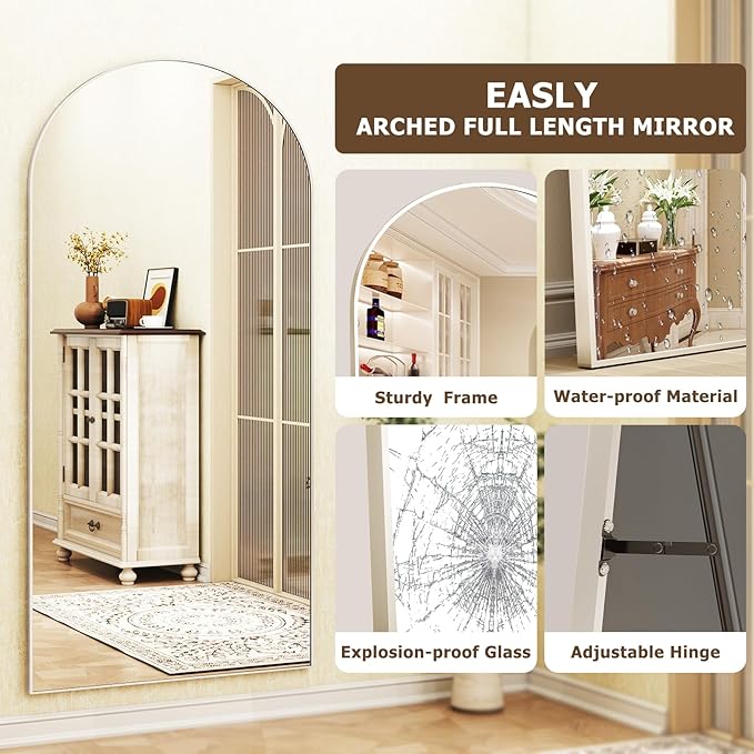 36"x78" Extra Large Arched Full Length Mirror - Leaning Mirror Arch Wall-Mounted Mirrors - Aluminum Alloy Frame Modern Simple Home Decor - for Living Room Bedroom Cloakroom