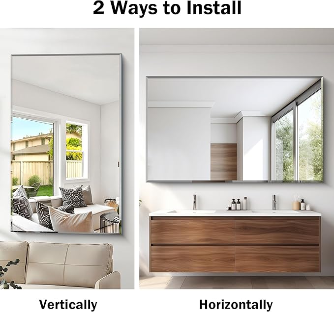 60x36 Large Beveled Mirror, Frameless Beveled Bathroom Mirrors for Over Sink, Upgraded Shatterproof Beveled Frameless Vanity Mirror for Bathroom,Bedroom,Living Room and Entryway