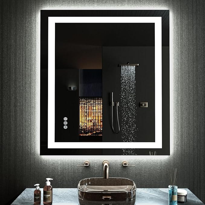 LOAAO 20"X28" LED Bathroom Mirror with Lights, Anti-Fog, Dimmable, RGB Backlit + Front Lighted, Bathroom Vanity Mirror for Wall, Memory Function, Waterproof, Tempered Glass