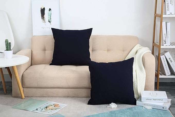TangDepot Cotton Solid Throw Pillow Covers, 24" x 24" , Dark Navy, 1 Count (Pack of 1)
