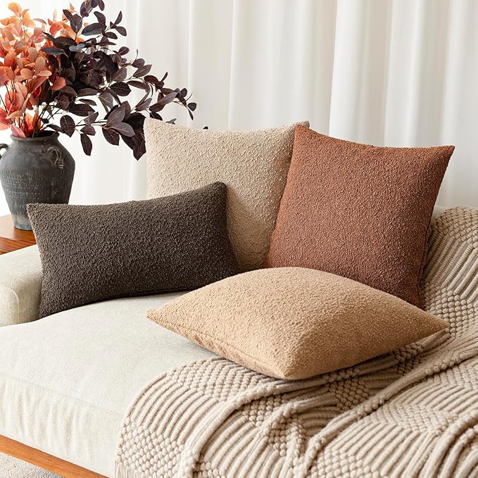 Foindtower Decorative Textured Boucle Throw Pillow Covers Accent Solid Pillow Cases Neutral Soft Cozy Couch Cushion Case for Chair Sofa Bedroom Living Room Home Decor 26x26 Inch,1PC,Burnt Orange Hazel