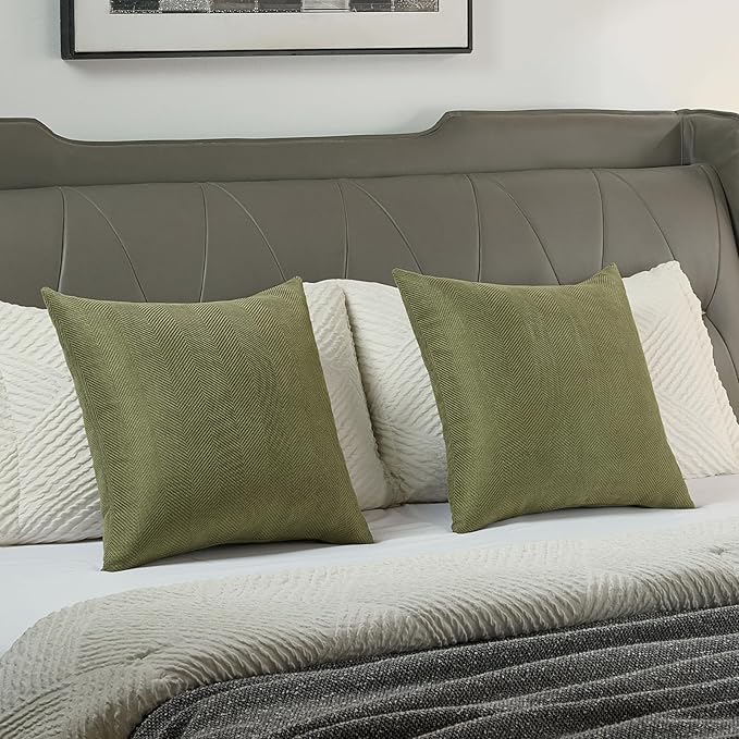 FUTEI Moss Green Chenille Throw Pillow Covers 12x20 Inch Set of 2,Soft Wide Chevron Textured Lumbar Pillow Cases,Farmhouse Home Decor for Couch Living Room