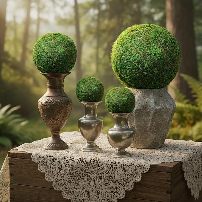 4 Pcs Large Green Moss Balls Artificial Moss Balls Spring Vase Bowl Fillers Hanging for Spring Home Wedding Garden Farmhouse Autumn Table Centerpieces Indoor Outdoor Decor(4 Sizes)