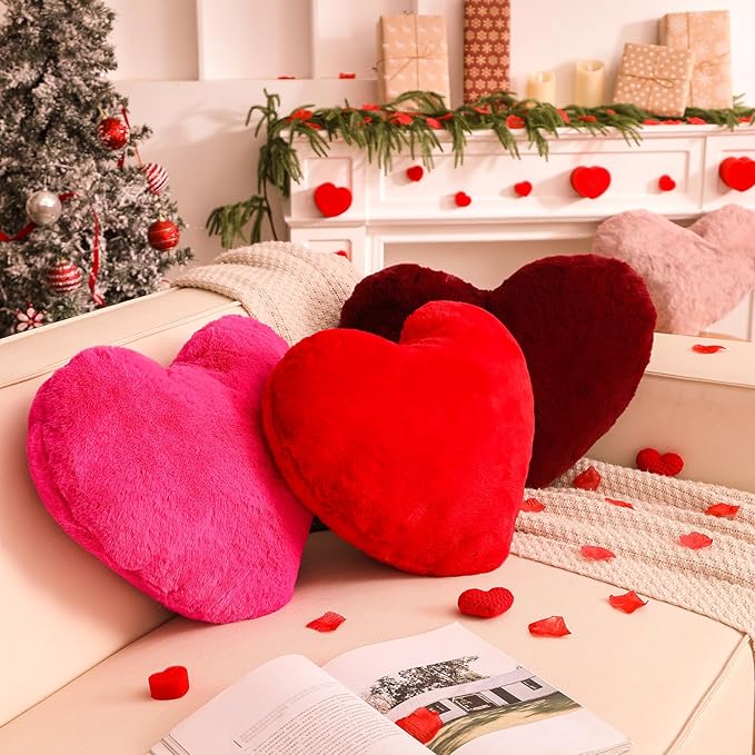 YRXRUS Heart Pillow, Red Heart Pillows, Love Pillow Gifts, 14X17 Inch Large Heart Shaped Pillows, Faux Rabbit Fur Coquette Room Decor Throw Pillows, Living, Bedroom