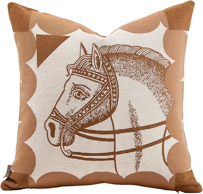 Premium Throw Pillow Covers 20x20 Inches - Tawny Birch Horse Chenille Jacquard Embroidery Decorative Couch Pillow Covers for Living Room Bedroom Sofa Home Décor