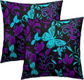 Teal Purple Butterfly Pillow Covers - Butterflies Throw Pillow Covers Floral Pillowcases Flowers Cushion Cover for Sofa Bedroom Patio 16x16 Inch