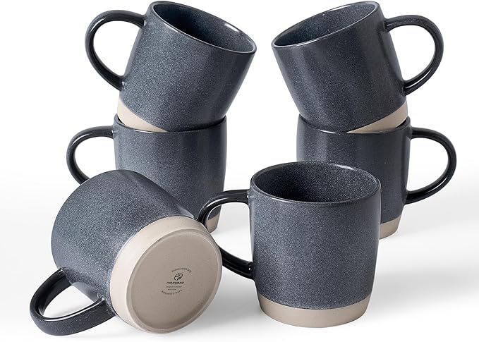 famiware Coffee Mugs Set of 6, Milkyway 13 oz Mug Set, Ceramic Cup Set with Handle for Coffee, Tea, Cocoa, Milk, Matte Dark Charcoal