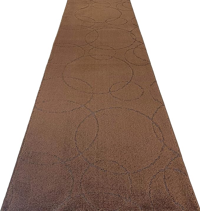 Custom Size Modern Geometric Pattern Carpet Runner Rug for Hallways, Slip Resistant Latex Rubber Backed, 31 inch Wide X Customized Length, Circles Brown, 31 inch X 3 feet, Doormat Size