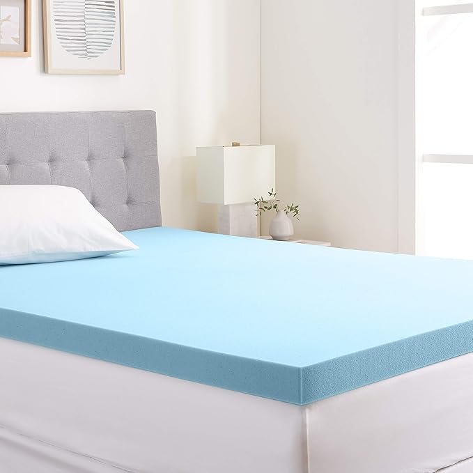 Amazon Basics King Mattress Topper, Cooling Gel-Infused, CertiPUR-US Certified, 3 inches, Blue