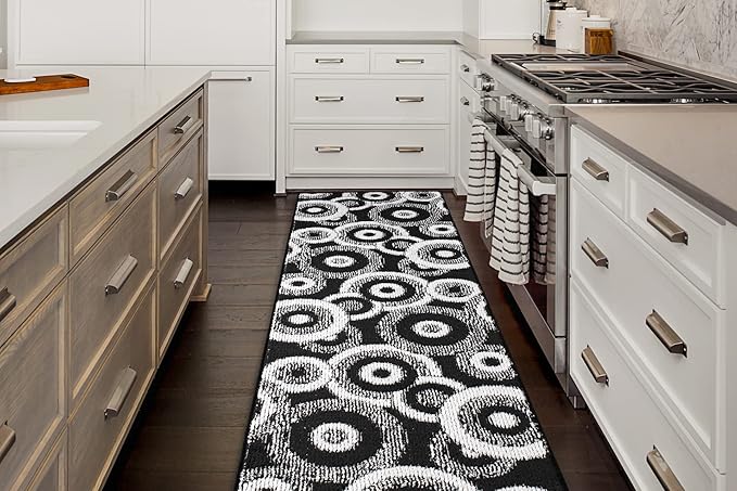 Custom Length Cut to Size Modern Farmhouse Carpet Runner Rug for Hallways, Non Slip Rubber Backed, 31 inch Wide X Customized Length, Geo Black, 31 inch X 32 feet