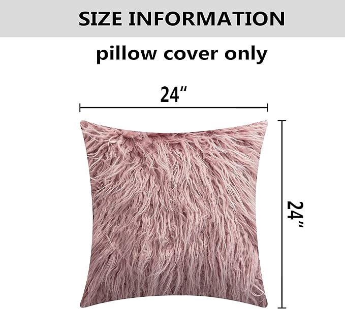 Home Brilliant Pillow Covers 24x24 Pillow Cases Throw Pillows Faux Fur Fuzzy Euro Sham for Patio Decor, 60cm x 60cm, Dusty Pink
