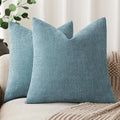 Foindtower Pack of 2 Textured Chenille Throw Decorative Pillow Covers Square Accent Solid Cushion Cover Neutral Farmhouse Pillow Case for Couch Sofa Bedroom Living Room 20x20 Inch,Light Blue