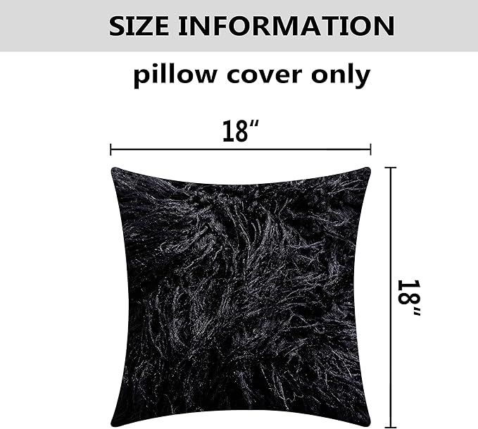 Home Brilliant Faux Fur Pillow Cover for Living Room Black Fall Throw Pillow Case Fuzzy Pillows Cushion Covers, 18 x 18 Inch, 45cm, Black