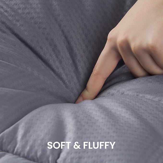 SLEEP ZONE Cooling Mattress Topper Twin Size Quilted Fitted Mattress Pad Cover, Soft Fluffy Down Alternative Pillow Top Bed Topper Deep Pocket 8-21 Inch (Grey, Twin)