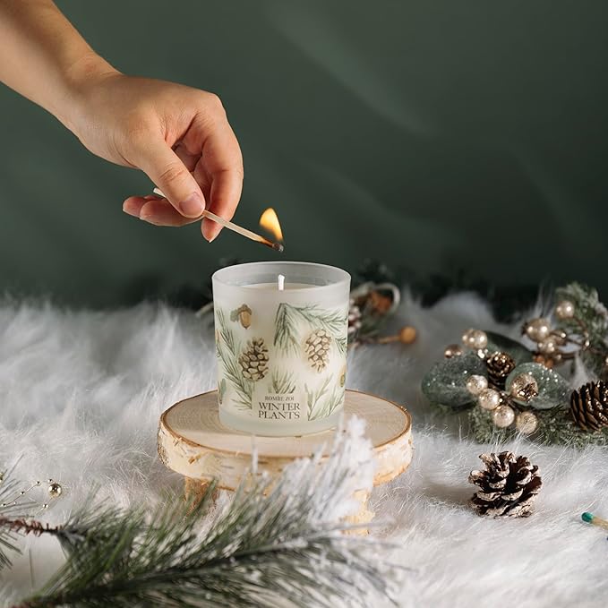 ROMIIE ZOI Christmas Scented Candle - 6oz Soy Wax Candle for Decoration, Winter Candle, Infused with Winter Pine Aroma - Cream & Green Gift Box Packaged for Holiday Season Gift