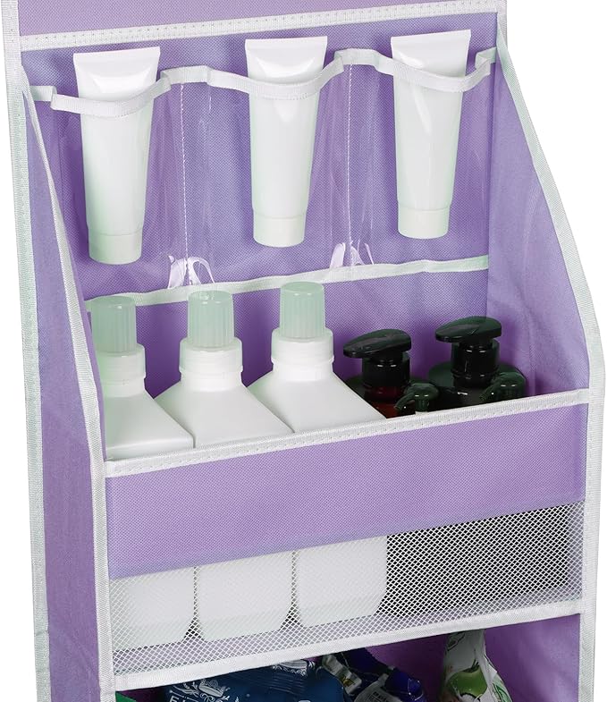 Univivi 5-Shelf Fabric Door Storage Over Door Hanging Organizer with 4 Large Pockets and 3 Small PVC Pockets Nursery Closet Cabinet Wall Mount Hanging Storage Organizers for Baby Nursery (Purple)