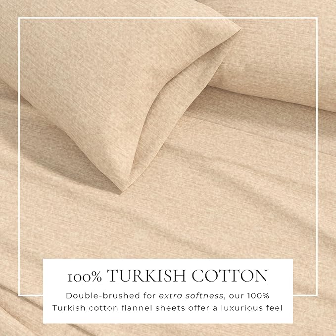 Great Bay Home Flannel Sheet Set King Size - Heathered Cotton Blend, Double-Brushed, Winter Bed Sheets - Ultra-Soft, Cozy, 4-Piece Rustic Bedding Set (Heathered Sand)