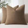 ZWJD Decorative Linen Throw Pillow Covers 18x18 Set of 2 Solid Handcrafted Striped Cushion Covers for Bed Soft Modern Farmhouse Neutral Pillowcase for Couch Bedroom Living Room Home Decor(Coco Brown)