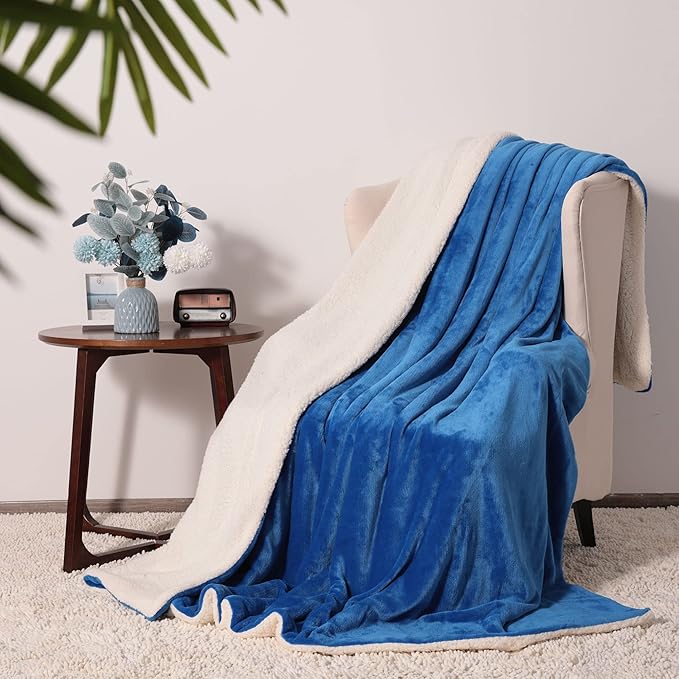 NANPIPER King Size Sherpa Blanket, Soft Fleece Throw for Bed, Reversible Thick Fuzzy Blanket for Winter (Princess Blue, 90x108 inches)