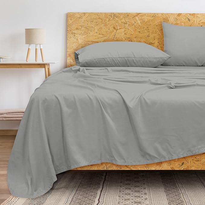 Royale Linens 300 Thread Count 100% Long Staple Combed Cotton Flat Sheet - Super Soft - Top Sheets - Full Flat Sheet Sold Separately - Breathable, Cool & Crisp Percale Sheets Only (Full, Silver)