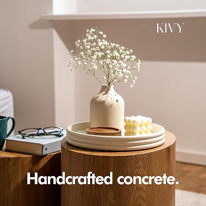KIVY Round Decorative Concrete Tray 11x1,5 Inch - Modern Circle Coffee Table Tray - Home Decor Flat Bowl for Livingroom & Bedroom - Bandejas Decorativas - Circle Coffee Table Centerpiece (Cream)