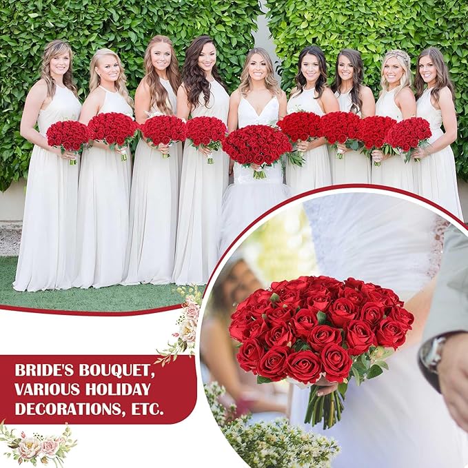 60 Pcs Artificial Roses Bulk Velvet Silk Red Rose Burgundy Roses for Wedding Centerpieces Bridal Bouquet Mohter's Day Valentine's Day Christmas Home Decor (60, Burgundy)