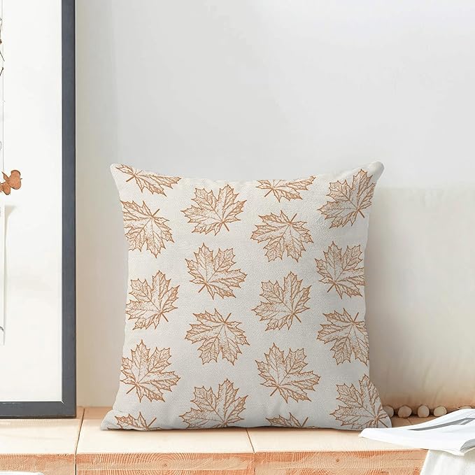 Fall Pillow Covers 20 x 20 Inch, Burnt Orange Maple Decor Throw Pillows for Couch Bed, Autumn Outdoor Farmhouse Decorative Pillowcase Linen Cushion Cover Set of 2