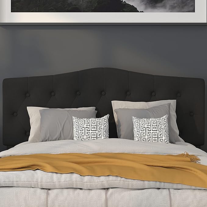 Flash Furniture Cambridge Tufted Upholstered Queen Size Headboard in Black Fabric