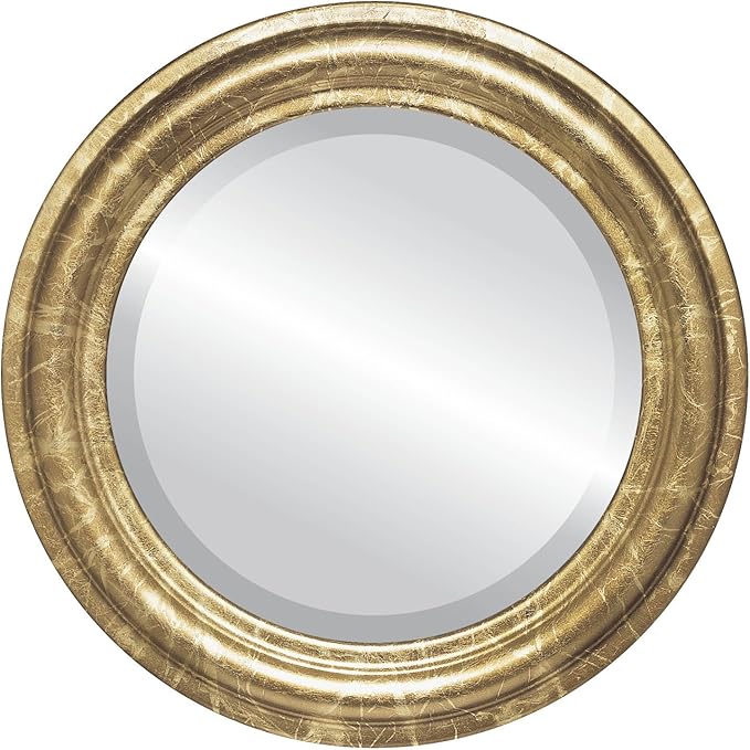 OVALCREST Round Beveled Wall Mirror for Home Decor - Philadelphia Style - Champagne Gold - 28x28 Outside Dimensions