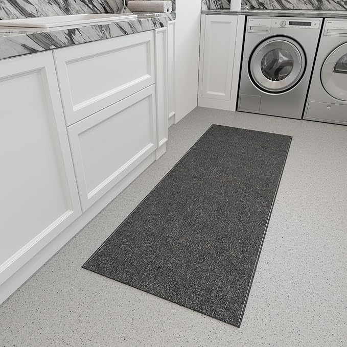 Ottomanson 2'7" x 9' Ultra-Thin Hallway Runner Rug - Durable Non-Slip Carpet for High-Traffic Areas - Fits Under Doors for Seamless Entry - Ideal for Kitchen, Entryway, Bedroom & Living Room, Black