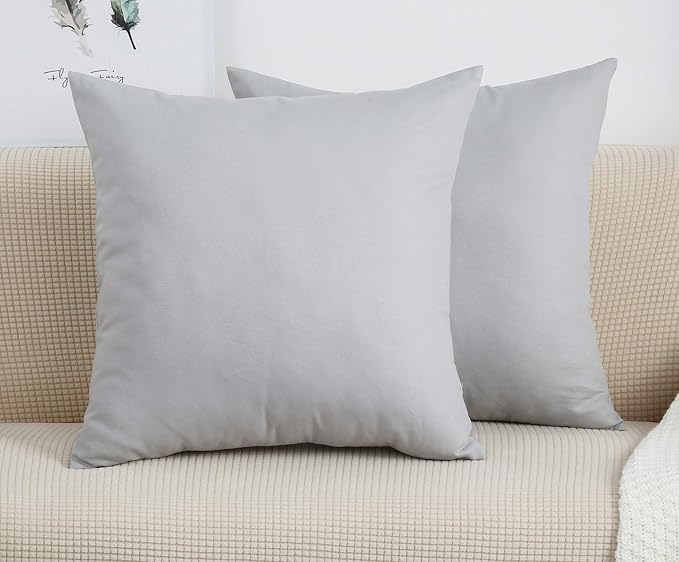 TangDepot Handmade Decorative Solid 100% Cotton Canvas Throw Pillow Covers/Pillow Shams, (20"x20", Gray Stone)
