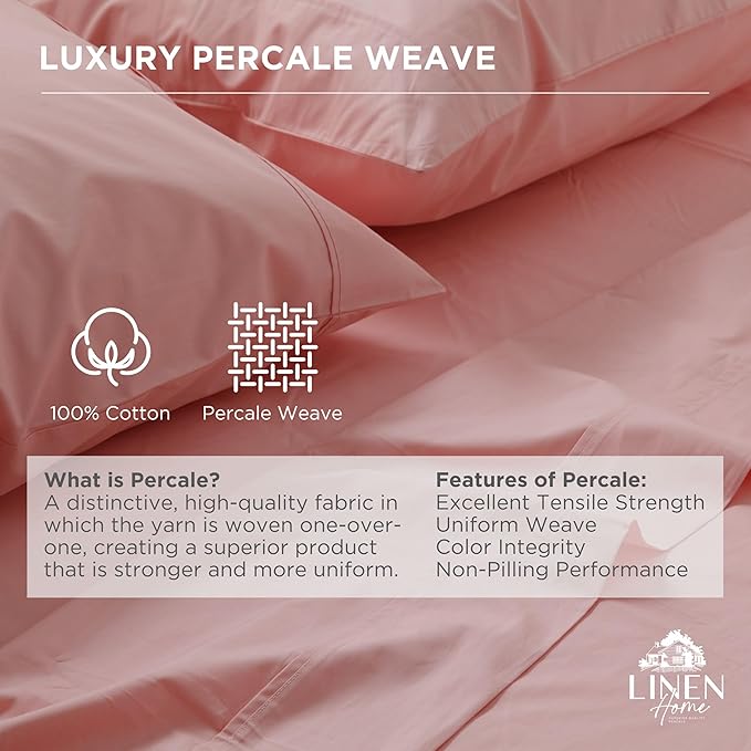 Linen Home 100% Cotton Percale Weave Fitted Sheet, King Size, English Rose, 1 Deep Pocket Fitted Sheet, Fits Mattress Upto 16" Crisp and Cool Strong Bed Linen, 78"X80"+15"