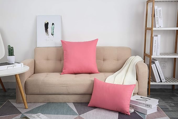 TangDepot Handmade Decorative Solid 100% Cotton Canvas Throw Pillow Covers/Pillow Shams, (24" x24" , Pink, 1 Count (Pack of 1))