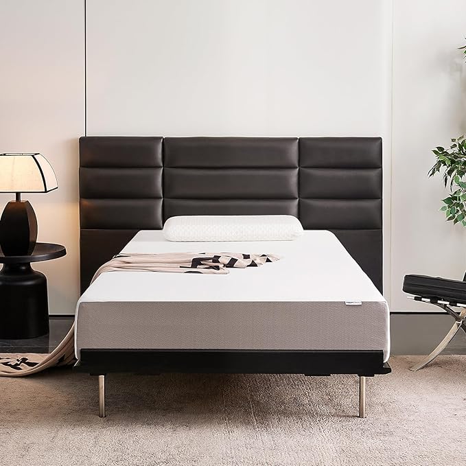 Amazon Basics Memory Foam Mattress, Soft Plush Feel, 10 Inch, Full, White/Grey