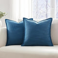 Meekio Set of 2 Deep Blue Pillow Covers 18x18, Linen Look Throw Pillow Covers with Flange Edge for Sofa Couch Living Décor