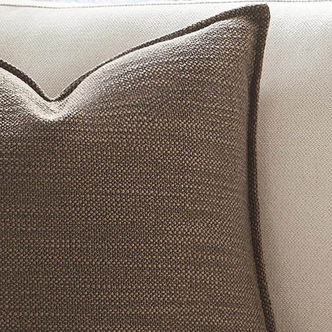 Meekio Set of 2 Brown Pillow Covers 18 x 18 inches Flange Edge Pillow Covers Textured Throw Pillow Covers for Neutral Home Decor