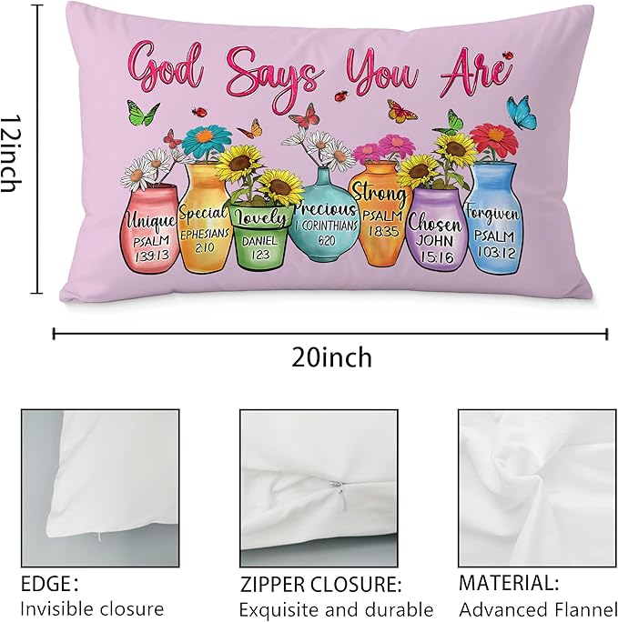 God Says You are Christian Floral Butterfly Pilow Covers 12x20, Christian Faith Based Gifts for Women, Inspirational Bible Verse Pillow Covers for Girls Room Dorm Apartment(Purple)