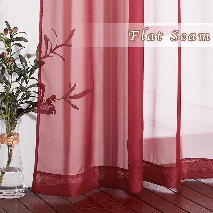 NICETOWN Voile Sheer Curtains - Transparent Light Weight Soft Window Treatment Curtain Panels with Grommet Top for Patio Door/Living Room (W54 x L84, Haute Red, 2 Panels)