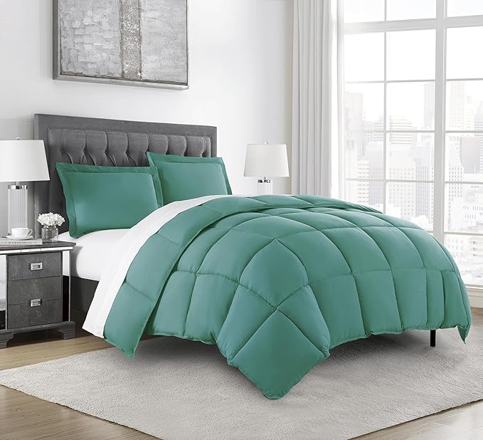 Chezmoi Collection 3-Piece All Season Oversized Queen Comforter Set Granite Green, Soft Quilted Down Alernative Duvet Insert with Corner Tabs, Lightweight Microfiber Bedding, 92 x 96 Inches