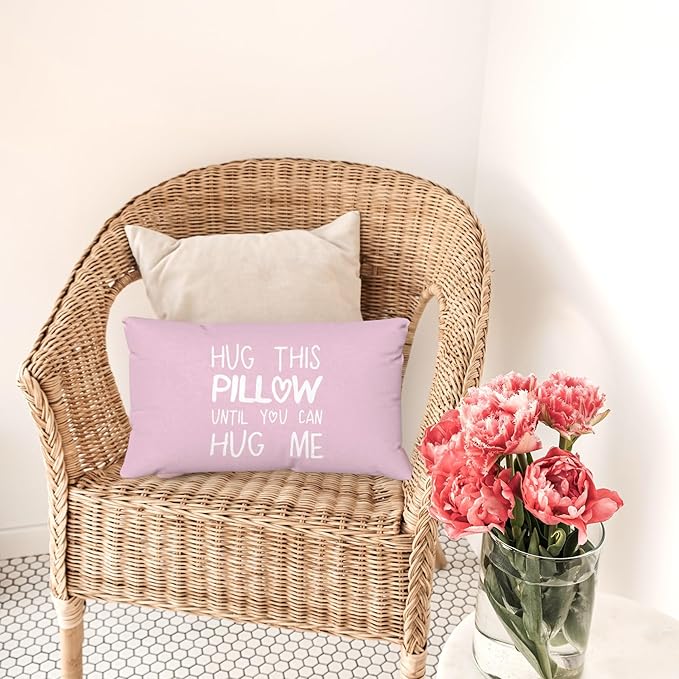 Sufamb Hug This Pillow Until You Can Hug Me Throw Pillow Covers Decor for Bedroom,12''x20'' Pillow case, Boyfriend Girlfriend Birthday Gifts，Long Distance Relationships Gifts（Purple）(20x12in)