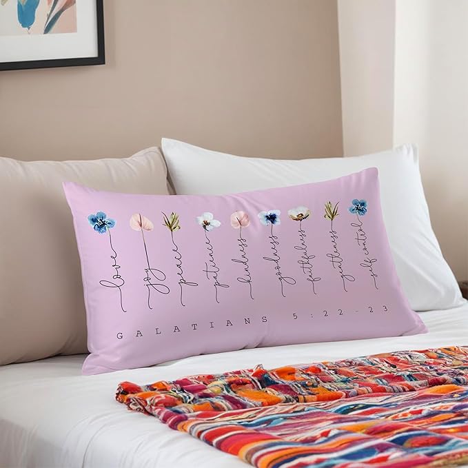 Fruit of The Spirit Bible Verse Pillow Covers 12x20, Boho Floral Christian Throw Pillow Covers for Home Office Church Decor, Christian Gifts for Women, Faith Based Gifts(Purple)
