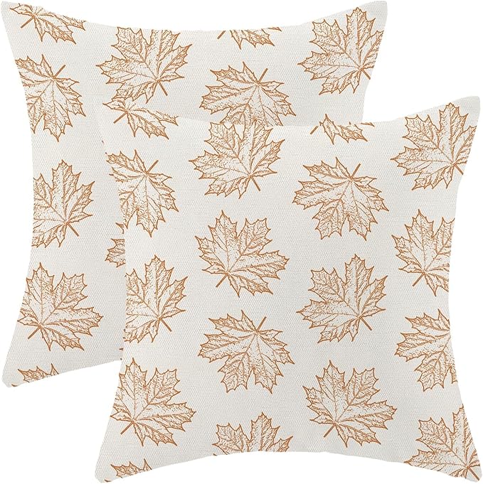 Fall Pillow Covers 16 x 16 Inch, Burnt Orange Maple Decor Throw Pillows for Couch Bed, Autumn Outdoor Farmhouse Decorative Pillowcase Linen Cushion Cover Set of 2