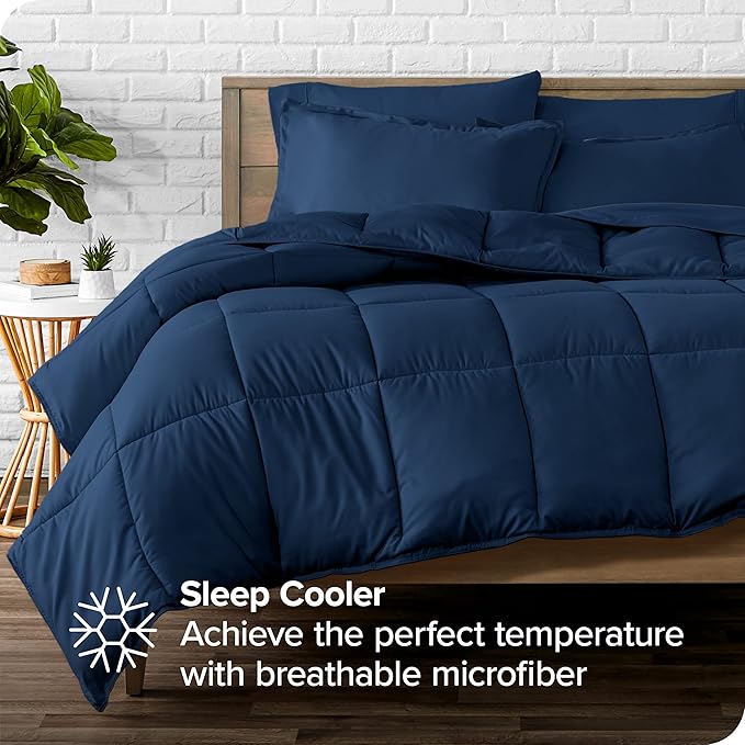 Bare Home Bed-in-A-Bag 8 Piece Comforter & Sheet Set - Split King - Goose Down Alternative - Ultra-Soft 1800 Premium Bedding Set (Split King, Dark Blue/Dark Blue)