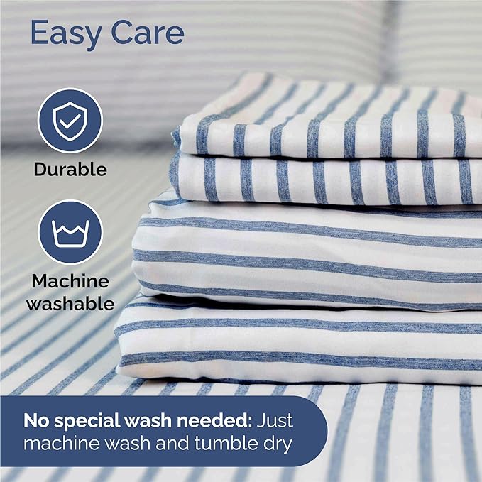 King Size 4 Piece Sheet Set - Comfy Breathable & Cooling Bed Sheets Set - Hotel Luxury Bedding for Women, Men, Kids, Teens, Boys & Girls - Deep Pockets, Soft, Wrinkle Free - Oeko-Tex - Blue Stripes 2