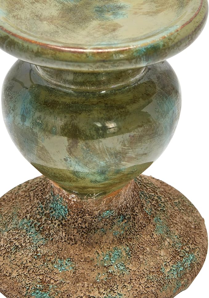 Creative Co-Op 2-Tone Sculptural Terracotta Pillar Candle Holder, Distressed Green