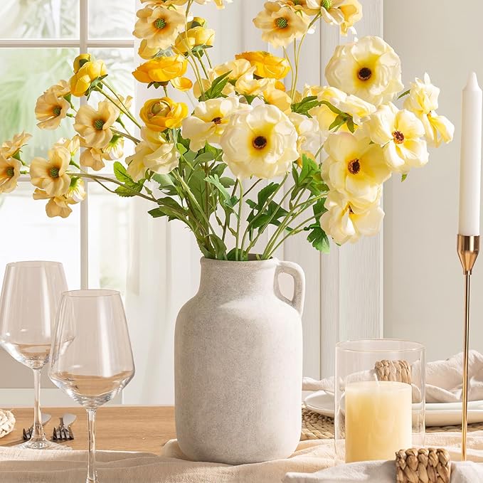 Ceramic Flower Vase Home Decor - 9.7 inch Large White Rustic Table Flowers Vases Living Room Bedroom Plant Decoration Farmhouse Vintage for Kitchen Shelf Office Coffee Dining Desk House Women