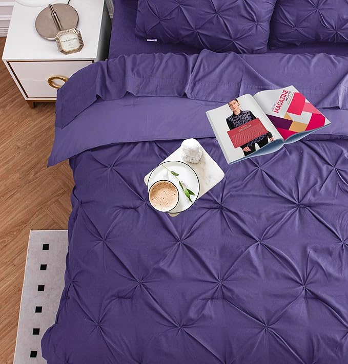 LANE LINEN Cal King Size Comforter Set - 7 Pieces Cal King Size Bed in A Bag, King Bedding Sets with Comforters, Sheets, Pillowcases & Shams, Bedding Set - Purple